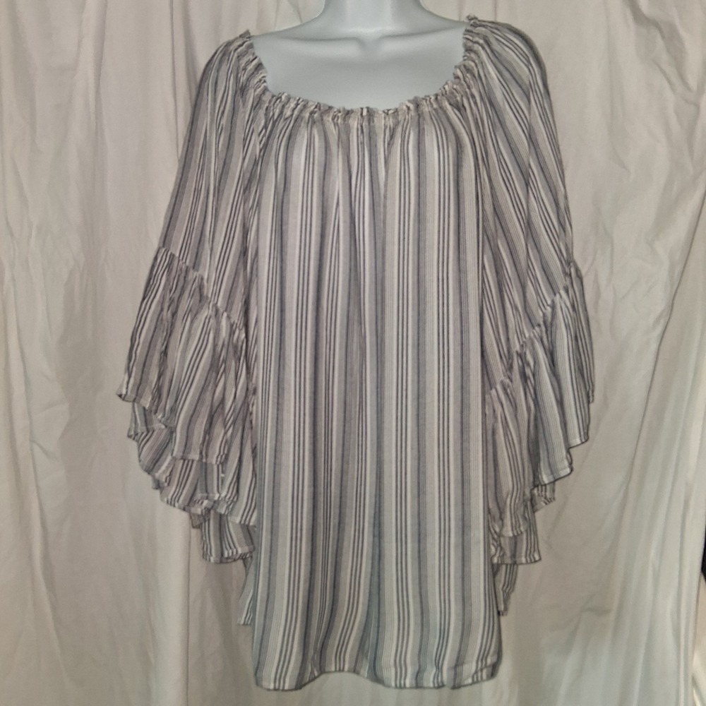 Elan Peasant Off Shoulder Striped Wide Sleeve Beachy Resort Vacation Women's OS